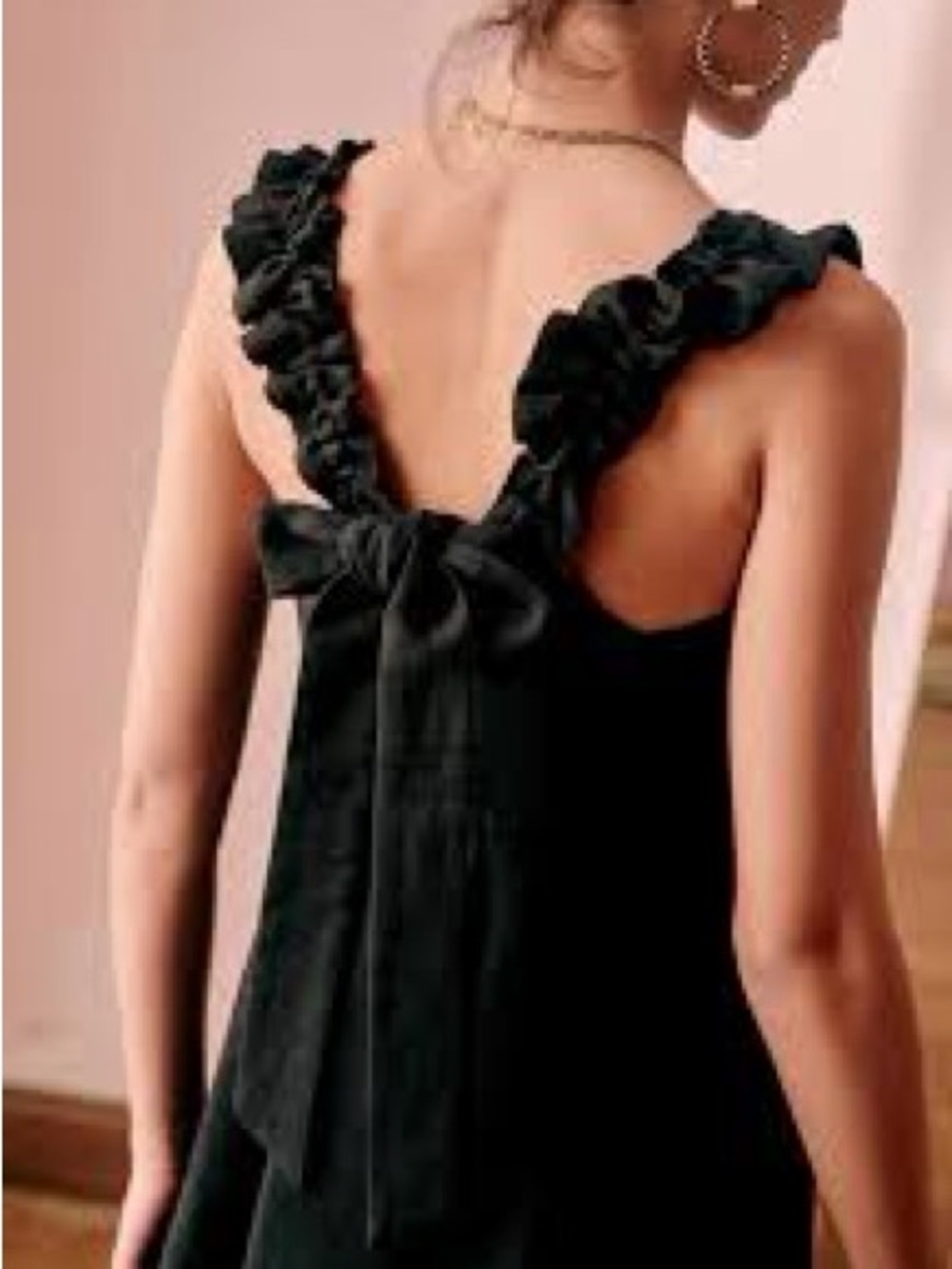Sézane Black Ruffled-Back Midi Dress